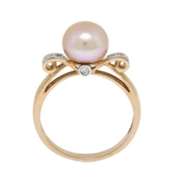 Rose Gold Pink Freshwater Cultured Pearl & Diamond Ring 14K -Cheap Glisterra Store 10622876 05