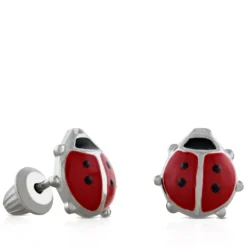 Baby Ladybug Earrings In Silver