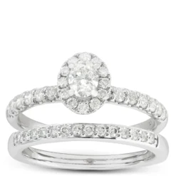 Diamond Halo Bridal Set 14K