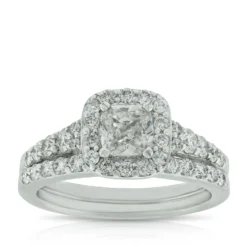 Cushion Cut Diamond Bridal Set 14K