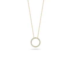 Roberto Coin Tiny Treasures Small Diamond Circle Necklace 18K Yellow Gold, 18 Inches.