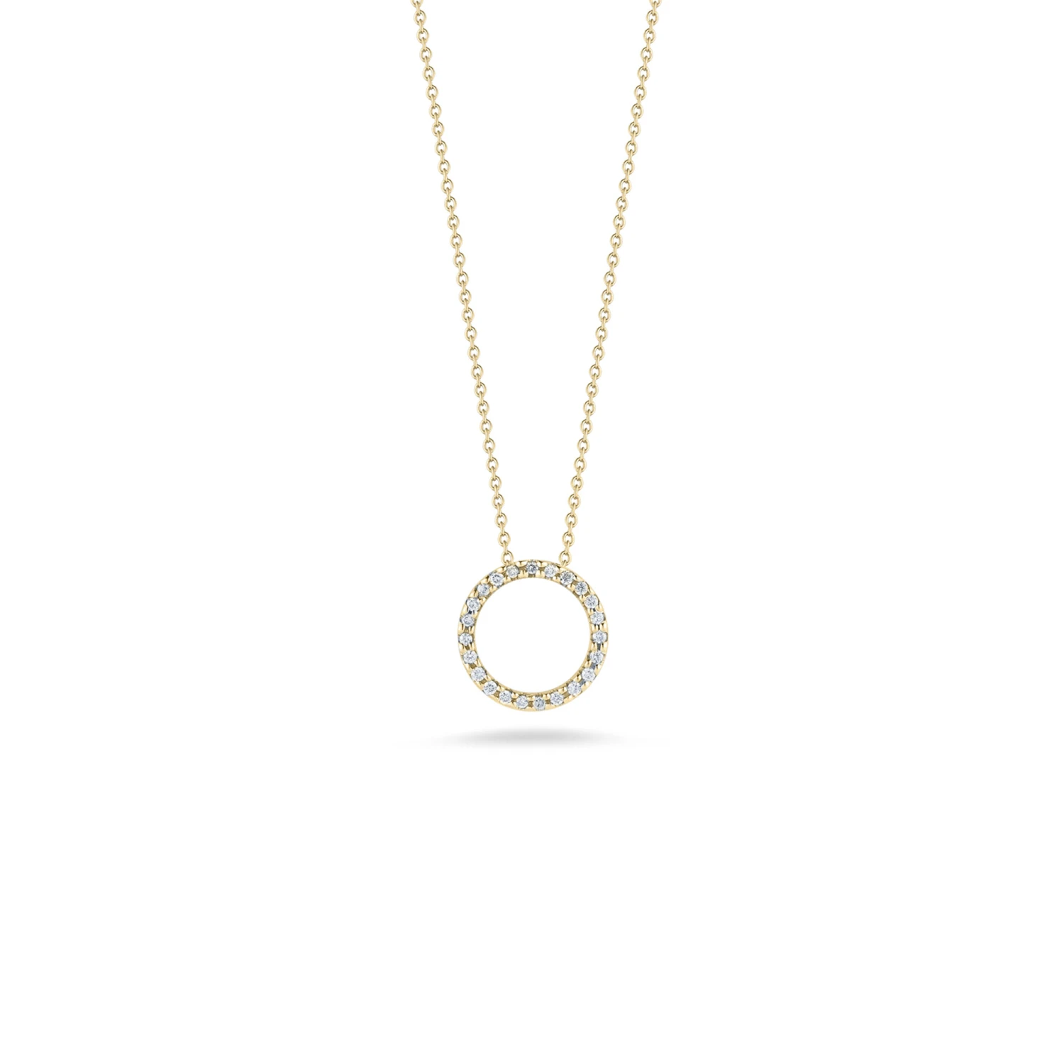 Roberto Coin Tiny Treasures Small Diamond Circle Necklace 18K Yellow Gold, 18 Inches.