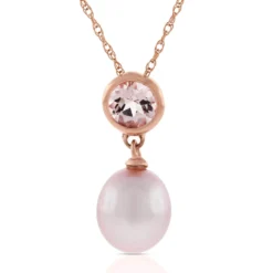 Freshwater Cultured Pearl & Morganite Pendant, 14K Rose Gold