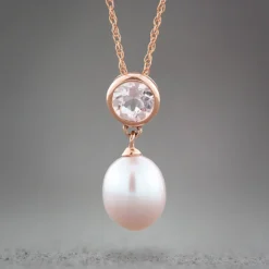 Freshwater Cultured Pearl & Morganite Pendant, 14K Rose Gold -Cheap Glisterra Store 11311552 07