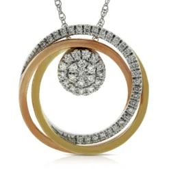 Tri-Color Circle Diamond Convertible Pendant 14K