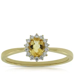 Citrine Halo Diamond Ring 14K