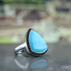 Lisa Bridge Turquoise & Black Sapphire Ring -Cheap Glisterra Store 11539293 05