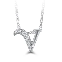 Diamond "V" Initial Pendant 14K