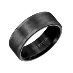 TRITON Contemporary Comfort Fit Satin Finish Band In Black Tungsten, 8 Mm
