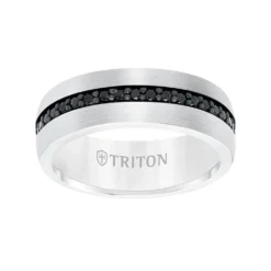 TRITON Stone Comfort Fit Black Sapphire Eternity Band In White Tungsten, 8 Mm -Cheap Glisterra Store 11644044 03