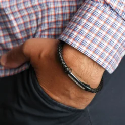 Leather, Steel & Diamond Bracelet, 8.5" -Cheap Glisterra Store 11762150 03