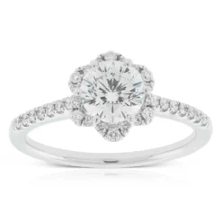 Ben Bridge Signature Diamond Floral Halo Ring 18K, 1 Ct. Center