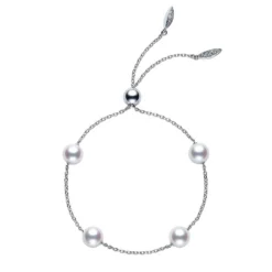 Mikimoto Akoya Cultured Pearl & Diamond Bolo Bracelet 18K