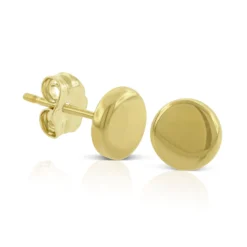 Flat Round Stud Earrings, 14K Yellow Gold