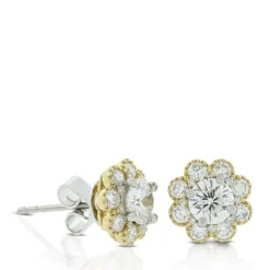 Ben Bridge Signature Diamond Two-Tone Floral Stud Earrings 18K