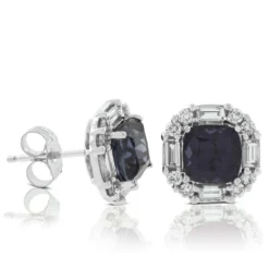 Gray Spinel & Diamond Stud Earrings 14K