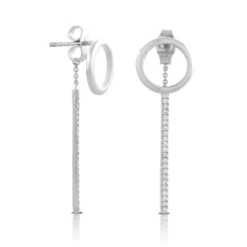 Circle Stud & Diamond Bar Drop Earrings 14K