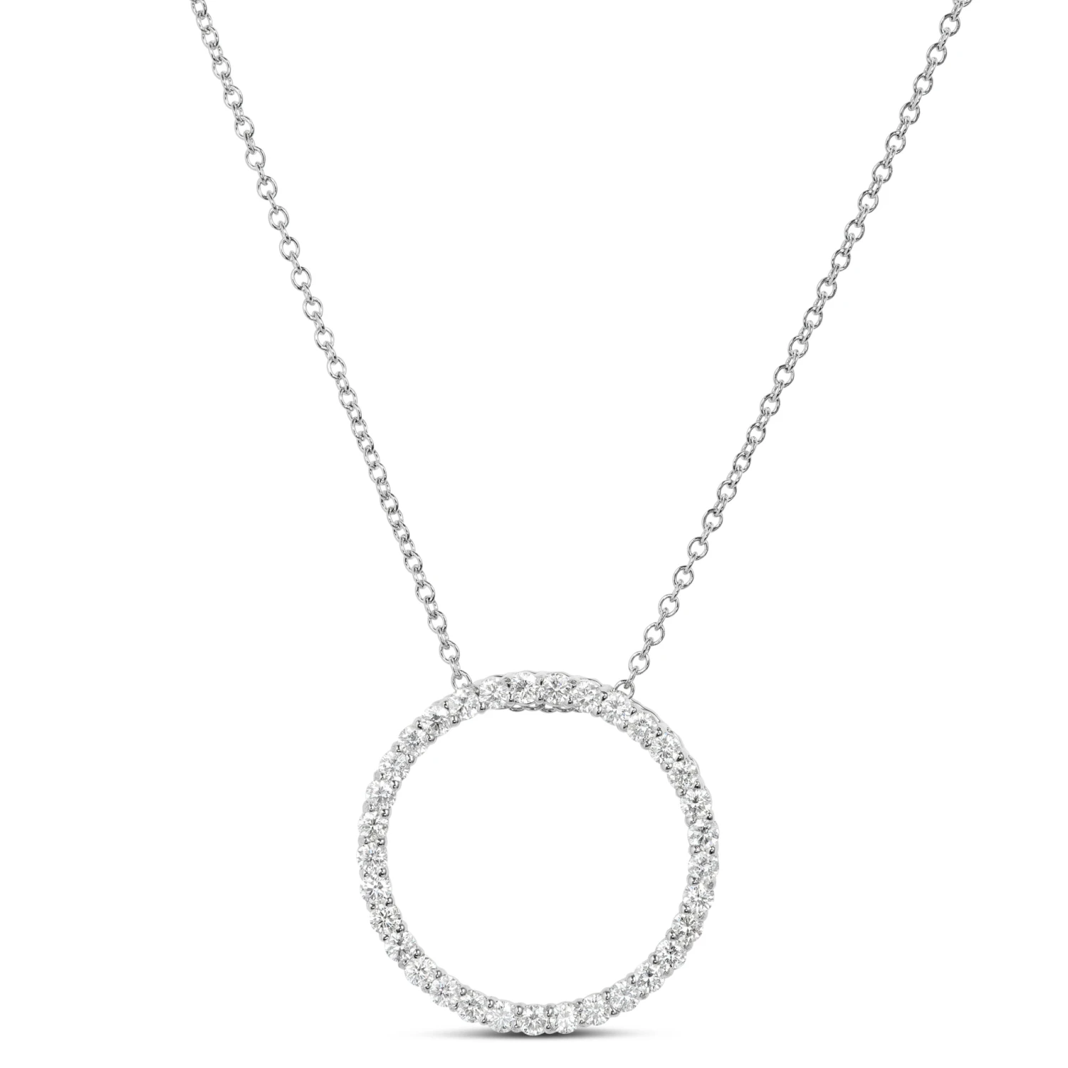 Circle Diamond Pendant Necklace, 14K White Gold 3 Circle Diamond Pendant Necklace, 14K White Gold