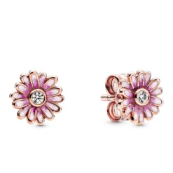 Pandora Pink Daisy Flower Enamel & CZ Stud Earrings