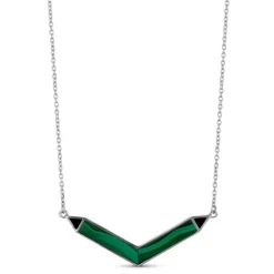 Lisa Bridge Malachite & Onyx Chevron Necklace In Sterling Silver