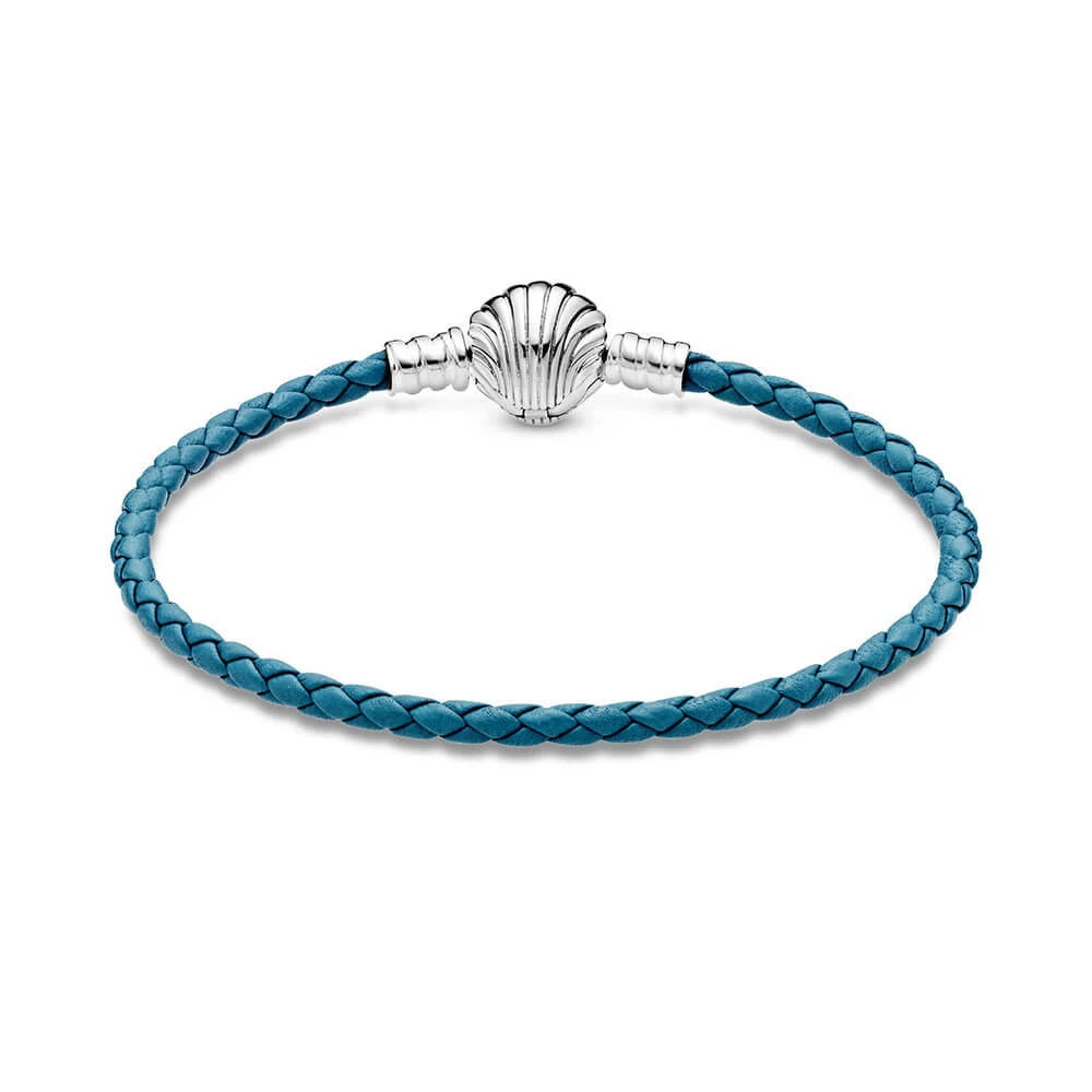 Pandora Moments Seashell Clasp Turquoise Braided Leather Bracelet 4 Pandora Moments Seashell Clasp Turquoise Braided Leather Bracelet - Image 2