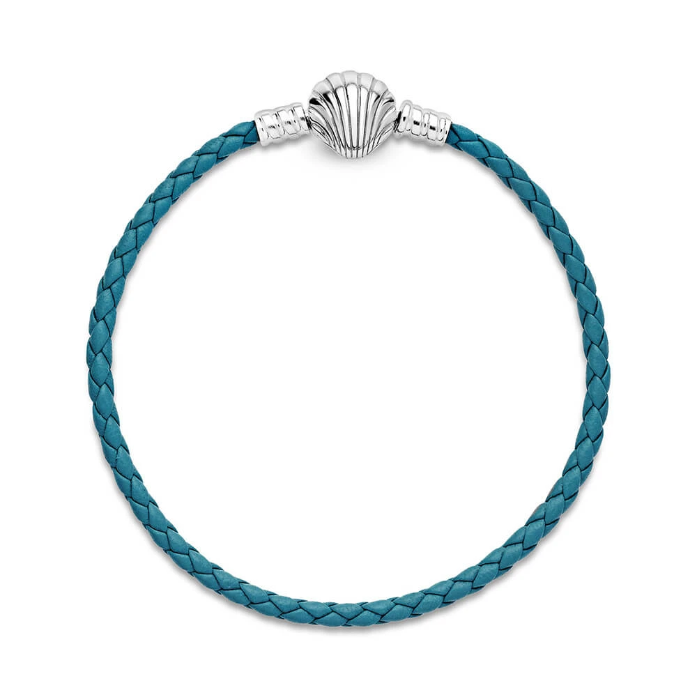 Pandora Moments Seashell Clasp Turquoise Braided Leather Bracelet 5 Pandora Moments Seashell Clasp Turquoise Braided Leather Bracelet - Image 3