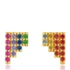Rainbow Sapphire & Tsavorite Garnet Mini Pyramid Earrings, 14K Yellow Gold
