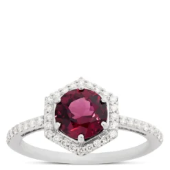 Purple Garnet And Round Diamond Ring, 14K White Gold