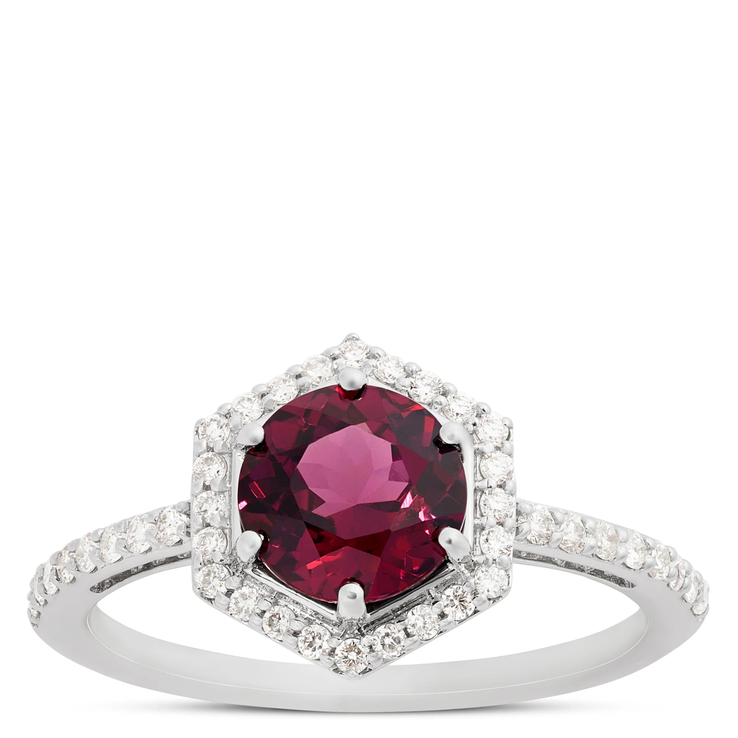 Purple Garnet And Round Diamond Ring, 14K White Gold