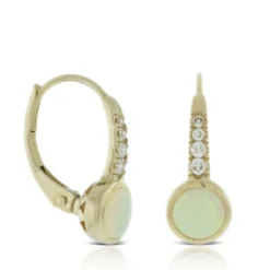 Bezel Set Opal & Diamond Earrings 14K