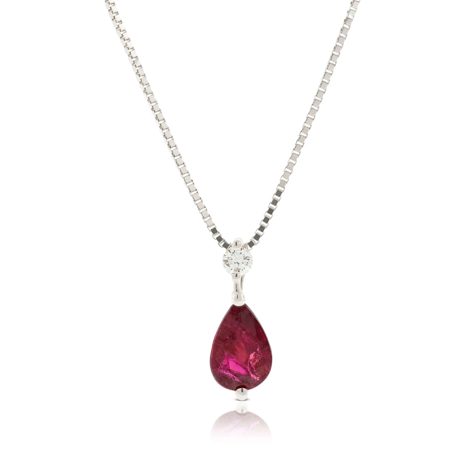 Pear Ruby & Diamond Necklace 14K 3 Pear Ruby & Diamond Necklace 14K