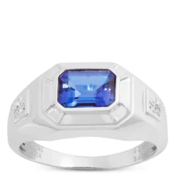 Octagon Tanzanite And Diamond Ring, 14K White Gold