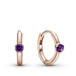 Pandora Purple Solitaire Crystal Huggie Hoop Earrings