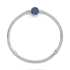 Pandora Moments Sparkling Blue Crystal Disc Clasp Snake Chain Bracelet -Cheap Glisterra Store 12032009 04
