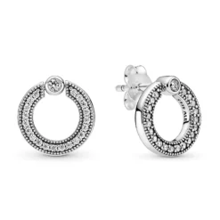 Pandora Pavé CZ & Logo Circle Reversible Stud Earrings