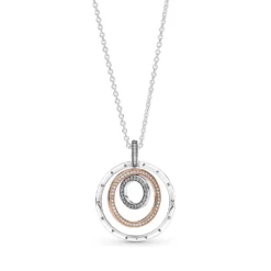 Pandora Two-tone Circles CZ Pendant & Necklace