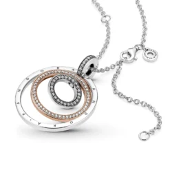 Pandora Two-tone Circles CZ Pendant & Necklace -Cheap Glisterra Store 12091351 04