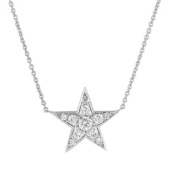 Roberto Coin Tiny Treasure Diamond 5 Point Star Necklace 18K White Gold, 18"