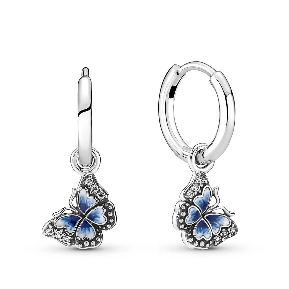 Pandora Blue Butterfly Enamel & CZ Hoop Earrings 3 Pandora Blue Butterfly Enamel & CZ Hoop Earrings