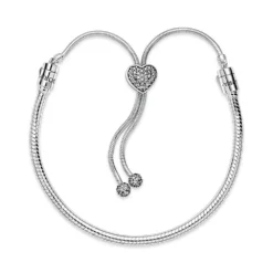 Pandora Moments Pavé CZ Heart Clasp Snake Chain Slider Bracelet -Cheap Glisterra Store 12164562 03