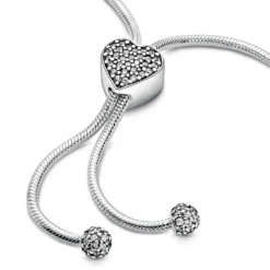 Pandora Moments Pavé CZ Heart Clasp Snake Chain Slider Bracelet -Cheap Glisterra Store 12164562 04