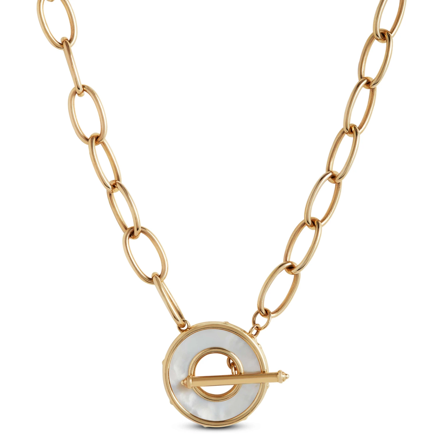 Toscano Oval Link Mother-of-Pearl Toggle Chain, 14K Yellow Gold 3 Toscano Oval Link Mother-of-Pearl Toggle Chain, 14K Yellow Gold