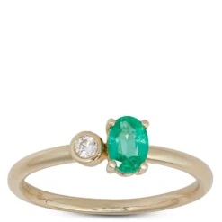 Oval Emerald And Diamond Ring, 14K Yellow Gold
