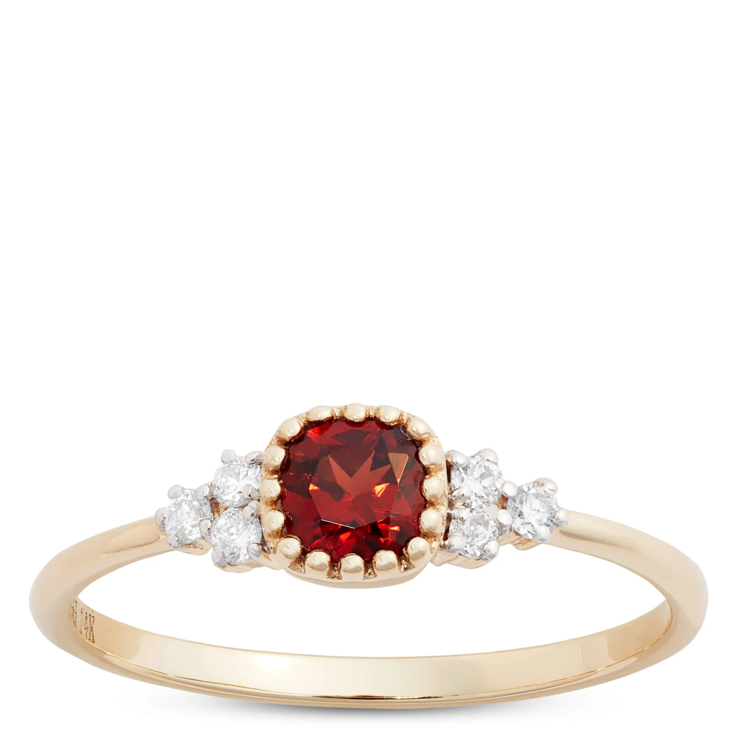 Cushion Cut Garnet And Diamond Ring, 14K Yellow Gold 3 Cushion Cut Garnet And Diamond Ring, 14K Yellow Gold