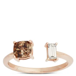 Cushion Cut Natural Brown Diamond Ring, 14K Rose Gold