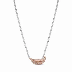 Pandora Two-Tone Floating Curved Feather Collier Necklace