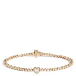 7-Inch Diamond Bracelet With Heart Center, 14K Yellow Gold