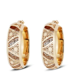 Toscano Laser Cut Hoop Earrings, 14K Yellow Gold