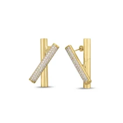 Roberto Coin Domino Diamond Crossover Earrings 18K Yellow Gold.
