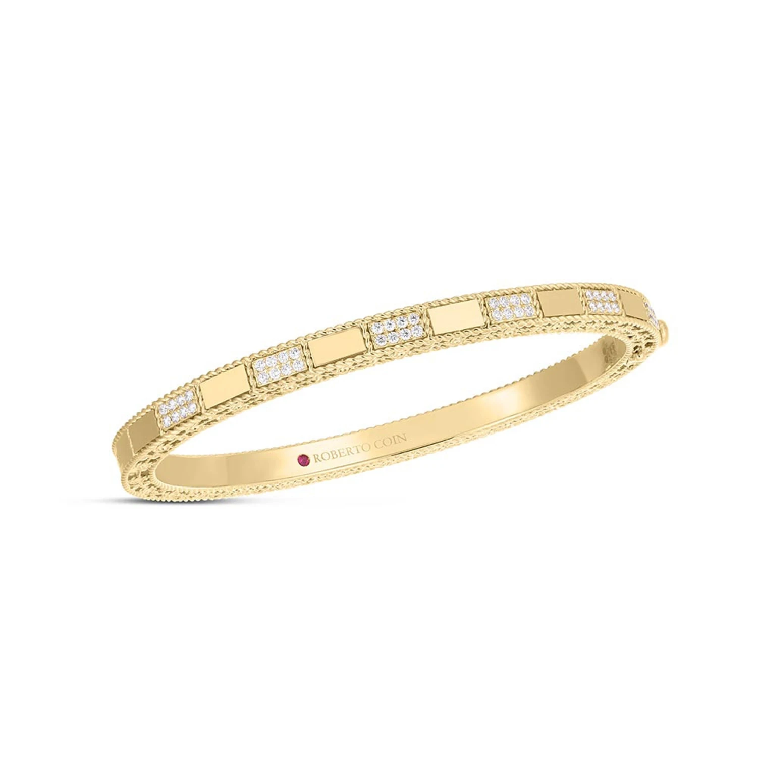 Roberto Coin Mosaic Alternating Diamond Bangle 18K Yellow Gold. 3 Roberto Coin Mosaic Alternating Diamond Bangle 18K Yellow Gold.